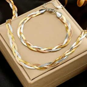 1 Pc Necklace  1 Pc Bracelet Stainless Steel Jewelry Set Vintage Hip Hop Style Personality Female Gift