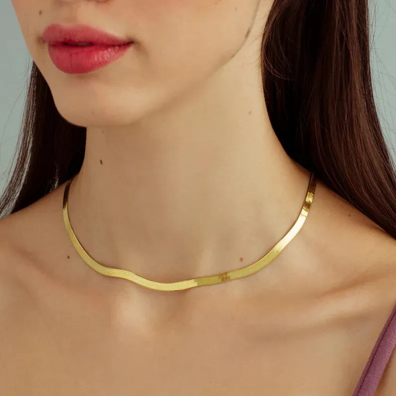 14K Flat Snake Choker Necklace 16"