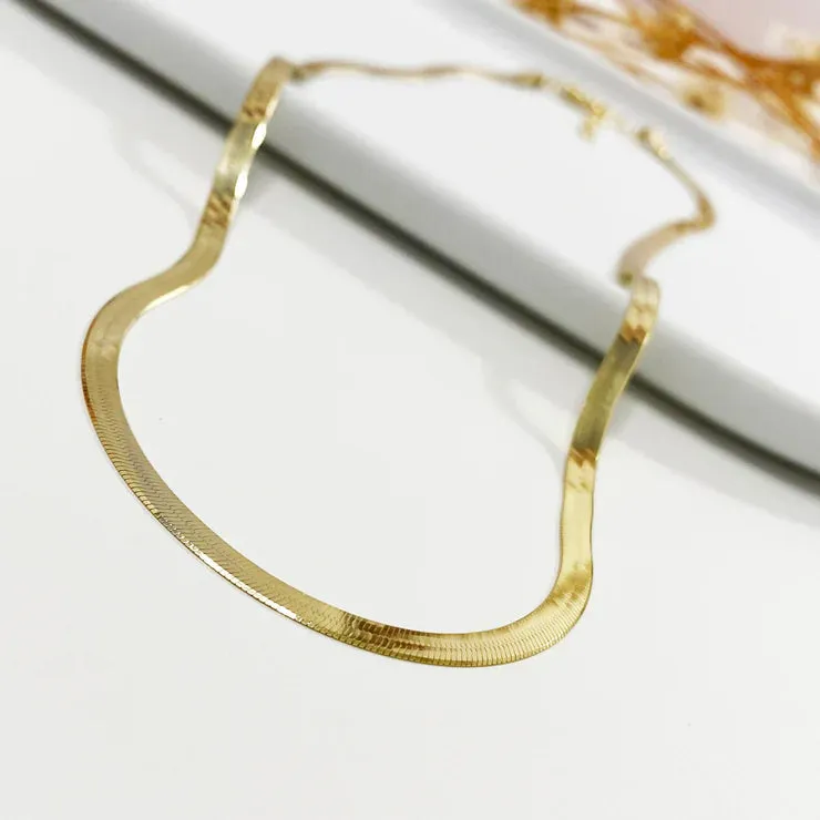 14K Flat Snake Choker Necklace 16"