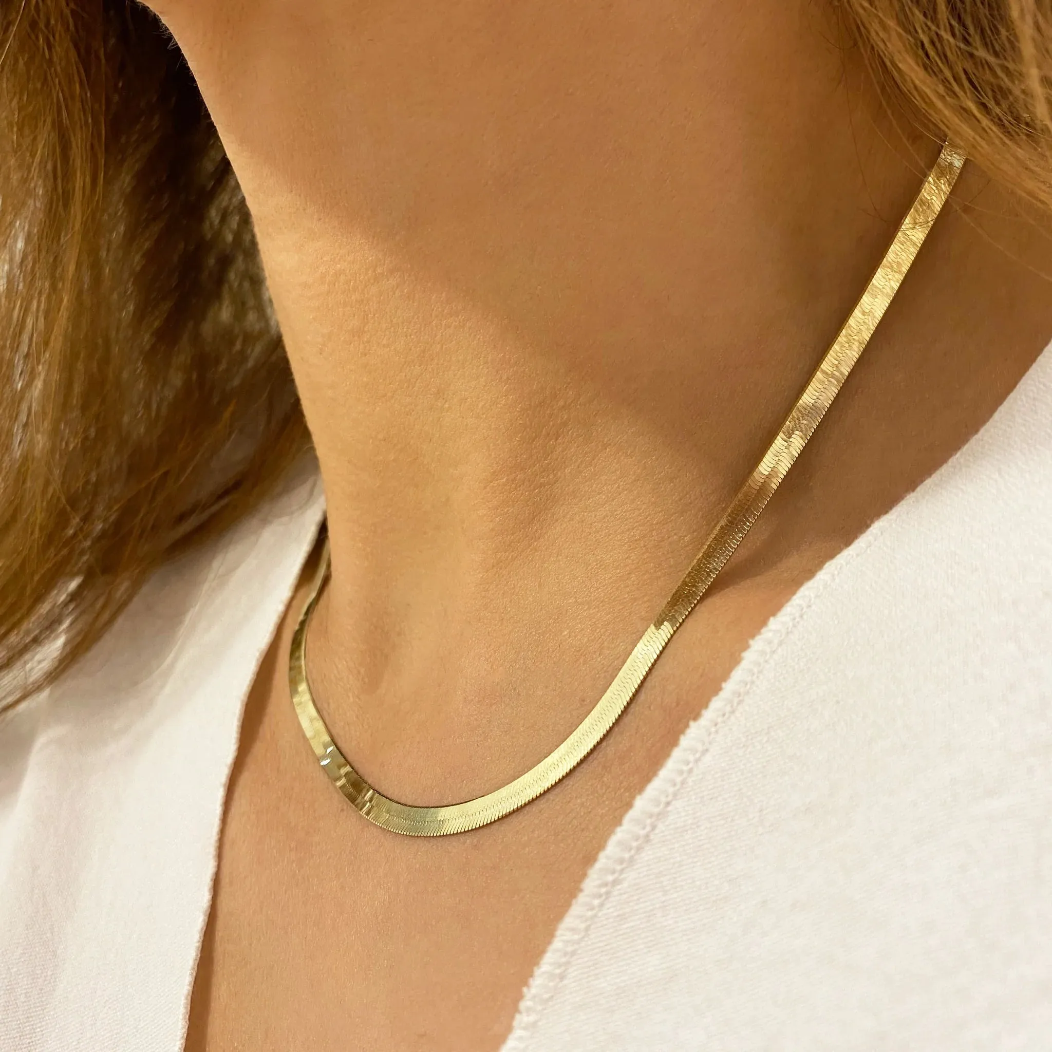 14K Flat Snake Choker Necklace 16"