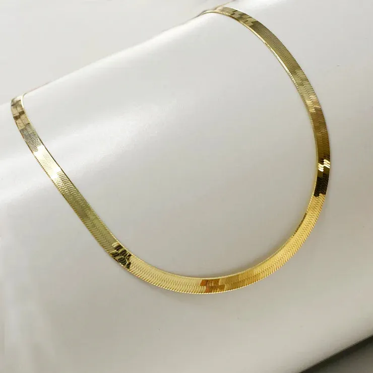 14K Flat Snake Choker Necklace 16"