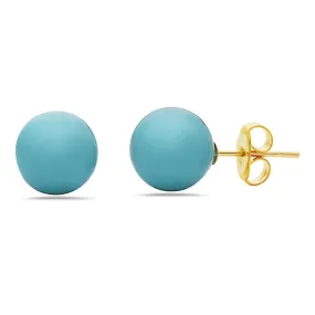 14K Gold Created Turquoise Stud Earrings by MUIBLU Gems