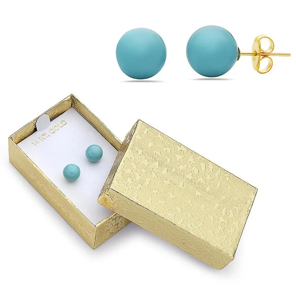 14K Gold Created Turquoise Stud Earrings by MUIBLU Gems