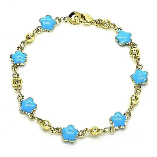 14k Gold Filled High Polish Finish Enamel Flower Bracelet