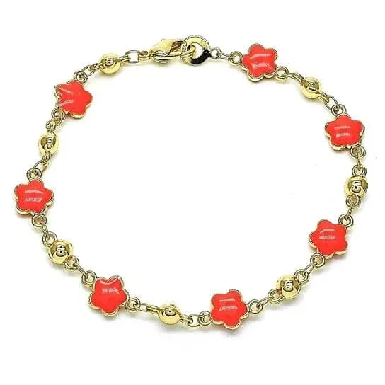 14k Gold Filled High Polish Finish Enamel Flower Bracelet