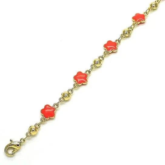 14k Gold Filled High Polish Finish Enamel Flower Bracelet