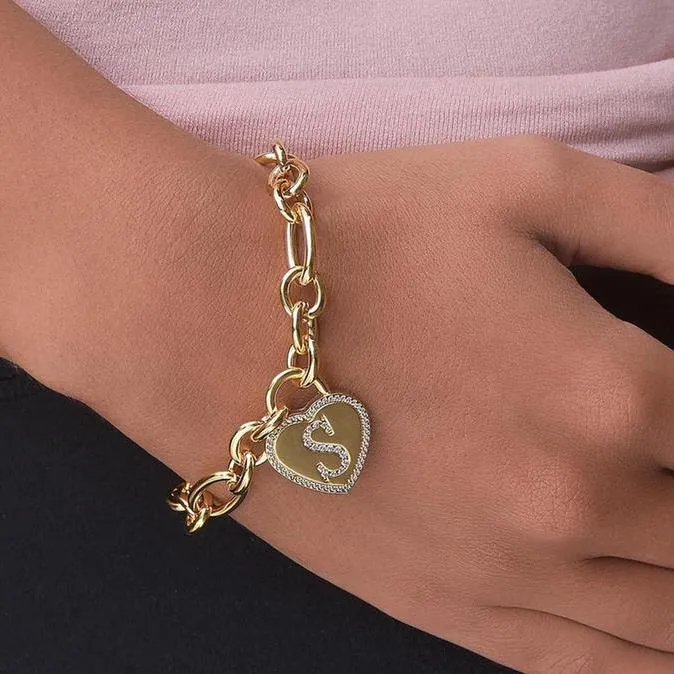 14K Gold Plated Initial Heart Bracelet