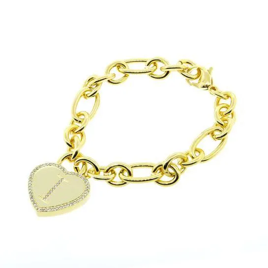 14K Gold Plated Initial Heart Bracelet