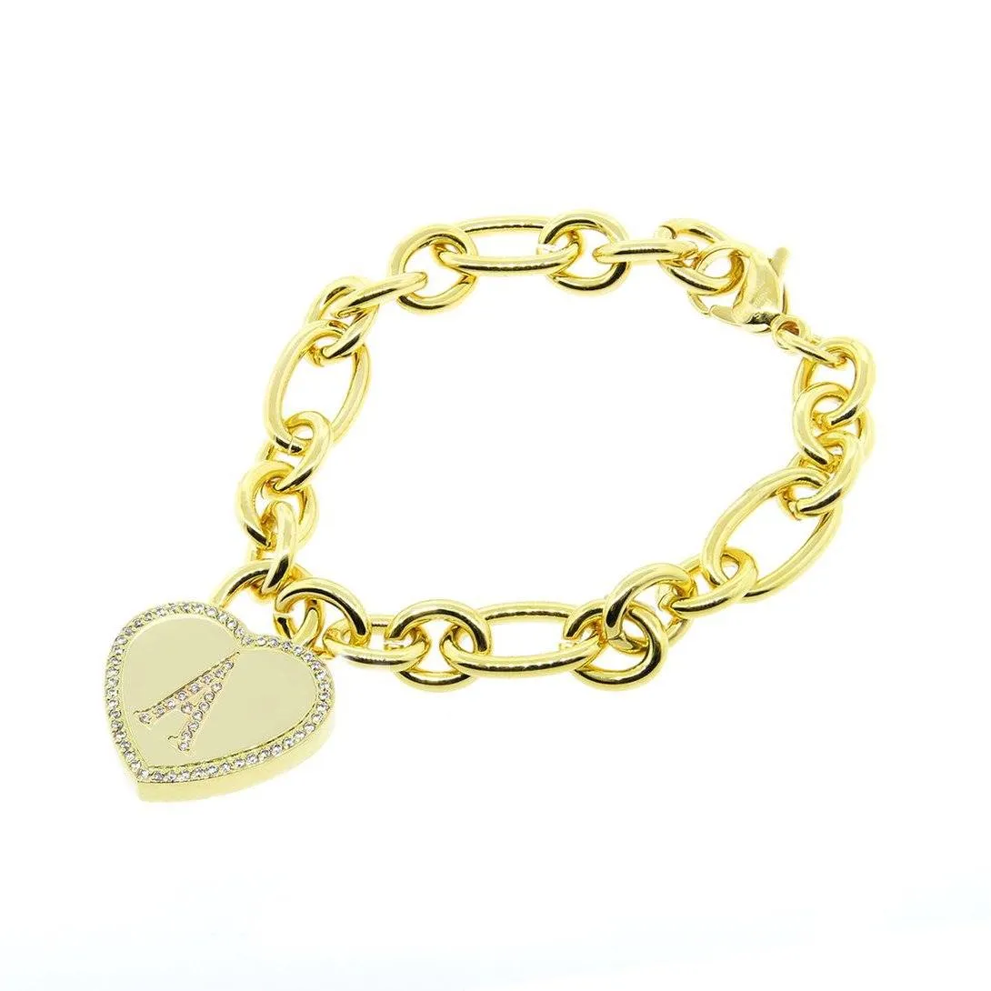 14K Gold Plated Initial Heart Bracelet