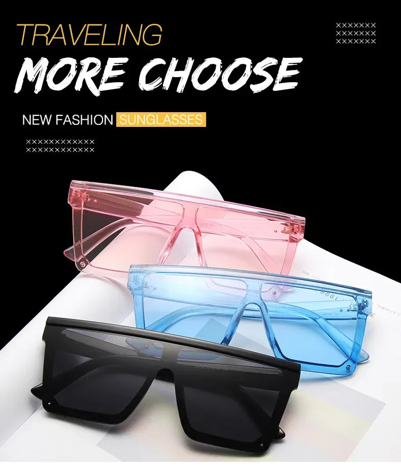 15 colors Flat Top Sunglasses Men Women Brand Designer Square Shades Gradient Sun Glasses Men Cool One Piece UV400 Mirror