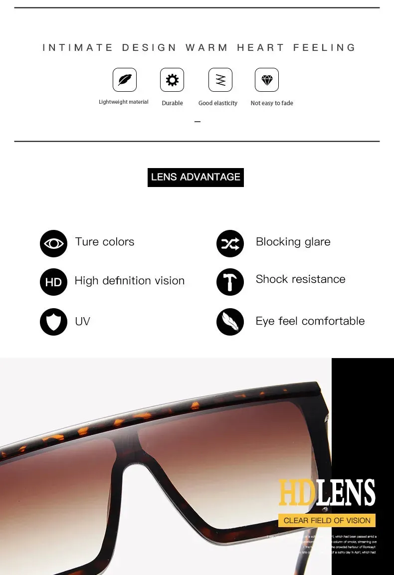 15 colors Flat Top Sunglasses Men Women Brand Designer Square Shades Gradient Sun Glasses Men Cool One Piece UV400 Mirror