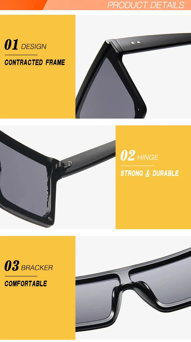 15 colors Flat Top Sunglasses Men Women Brand Designer Square Shades Gradient Sun Glasses Men Cool One Piece UV400 Mirror