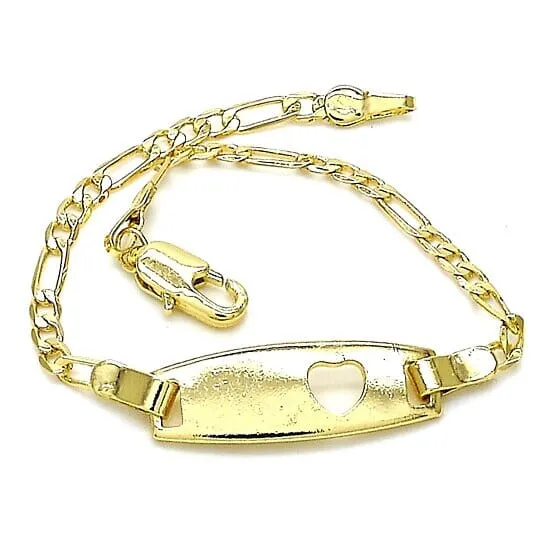 18k Gold Filled High Polish Finish Figaro Heart Link ID Name Bracelet