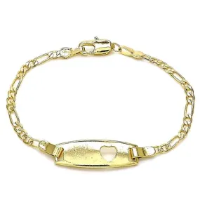 18k Gold Filled High Polish Finish Figaro Heart Link ID Name Bracelet