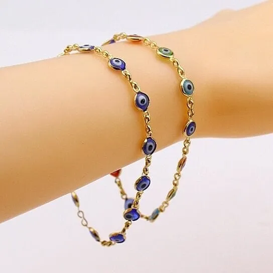 18k Gold Filled High Polish Finsh Evil Eye Bracelet