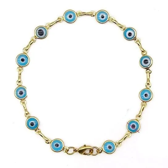 18k Gold Filled High Polish Finsh Evil Eye Bracelet