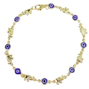 18k Gold Plated Elephant Blue Evil Eye Anklet