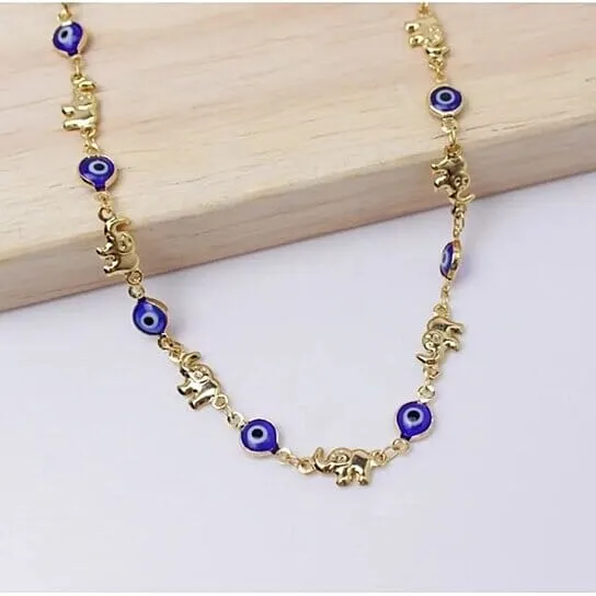 18k Gold Plated Elephant Blue Evil Eye Anklet