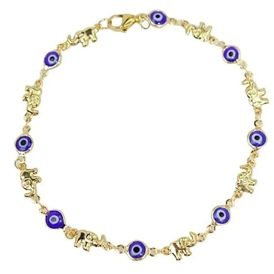 18k Gold Plated Elephant Blue Evil Eye Anklet