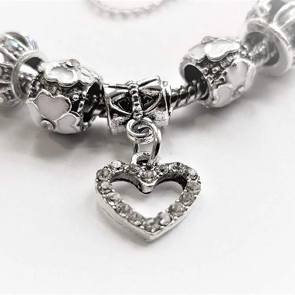 18K White Gold Plated Crystal Heart Charm Bracelet