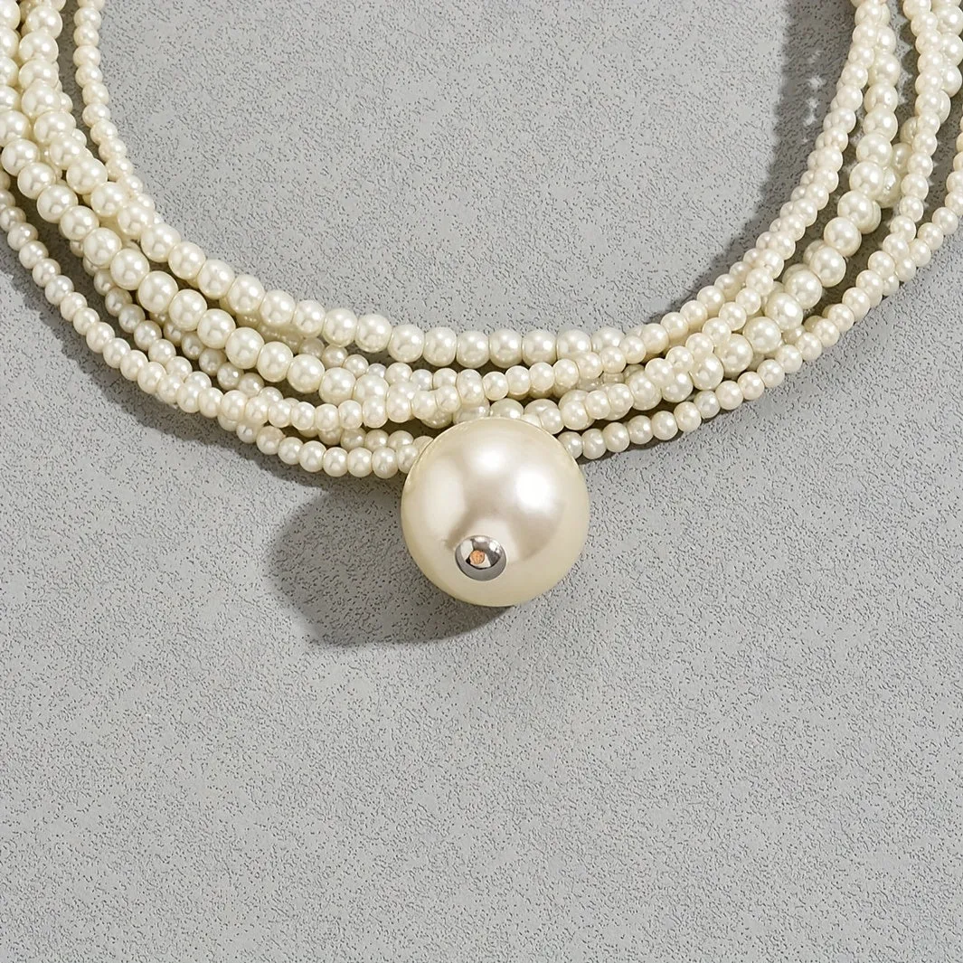 1pc Big Faux Pearl Decor Faux-Pearl Necklace, Elegant Style Imitation Pearl Necklace, Evening Clavicle Chain Jewelry