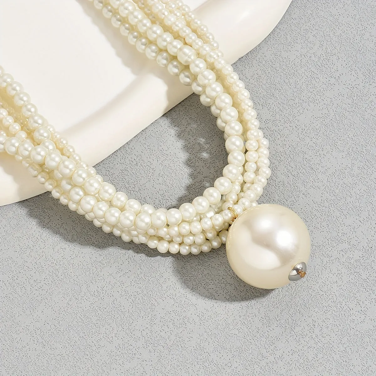 1pc Big Faux Pearl Decor Faux-Pearl Necklace, Elegant Style Imitation Pearl Necklace, Evening Clavicle Chain Jewelry