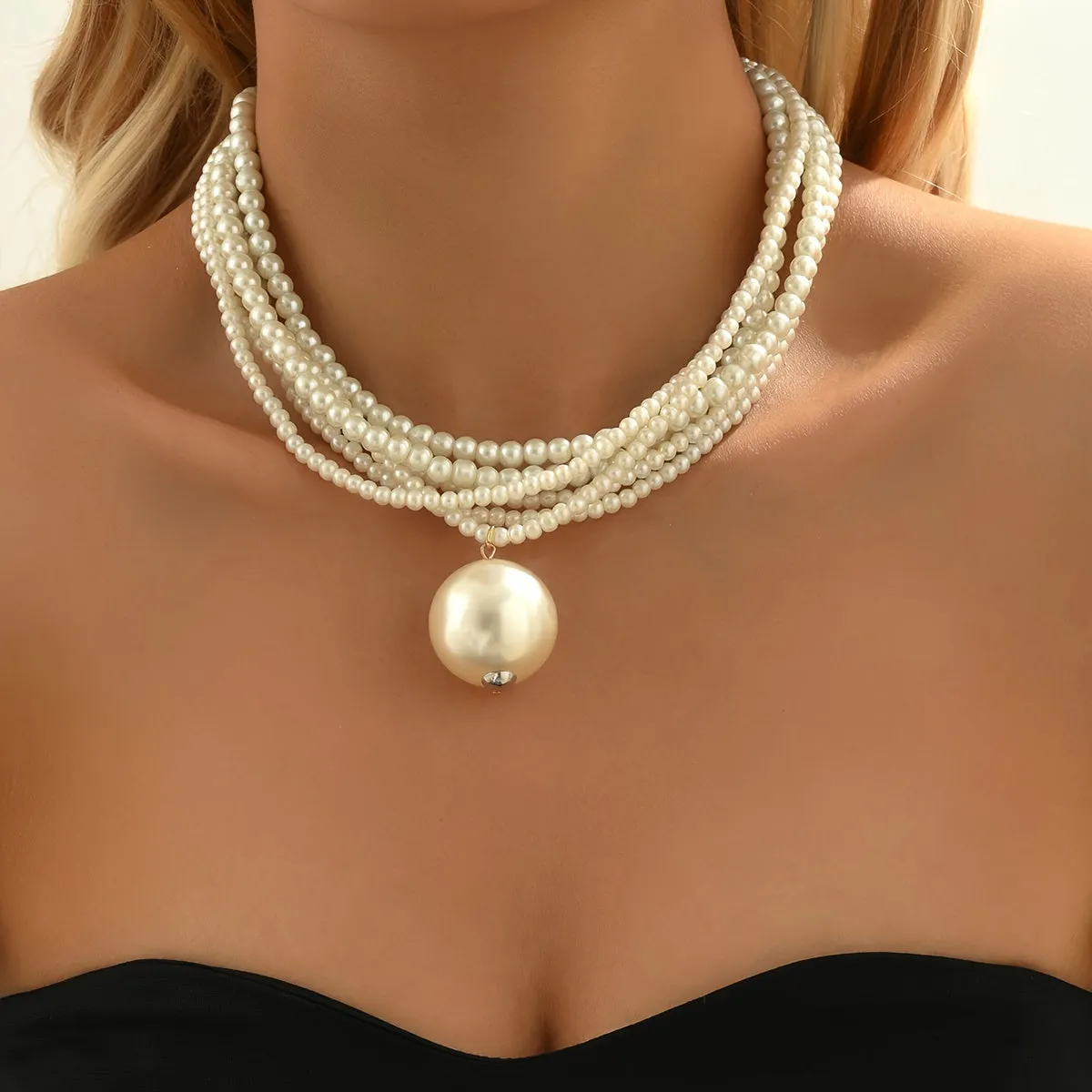 1pc Big Faux Pearl Decor Faux-Pearl Necklace, Elegant Style Imitation Pearl Necklace, Evening Clavicle Chain Jewelry