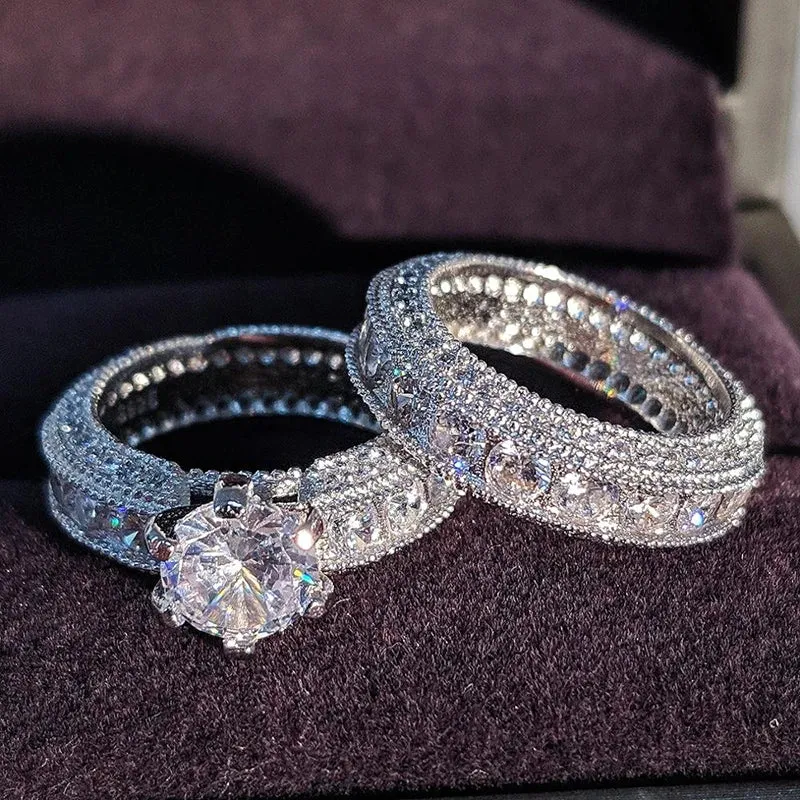 2023 New Luxury Silver Color Luxury Big Wedding Rings Set for Bridal Women Engagement Finger Party Gift Designer Jewelry R4428