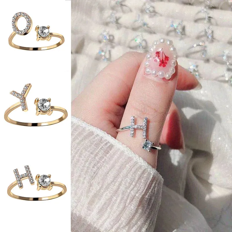 26 English Letter Open Finger Rings A-Z Initials Name Alphabet Female Creative Ring Fashion Wedding Party Jewelry Gifts