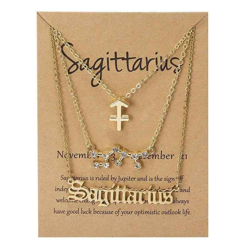 3Pcs/set 12 Zodiac Sign Necklace For Women 12 Constellation Pendant Chain Choker Birthday Jewelry With Cardboard Card