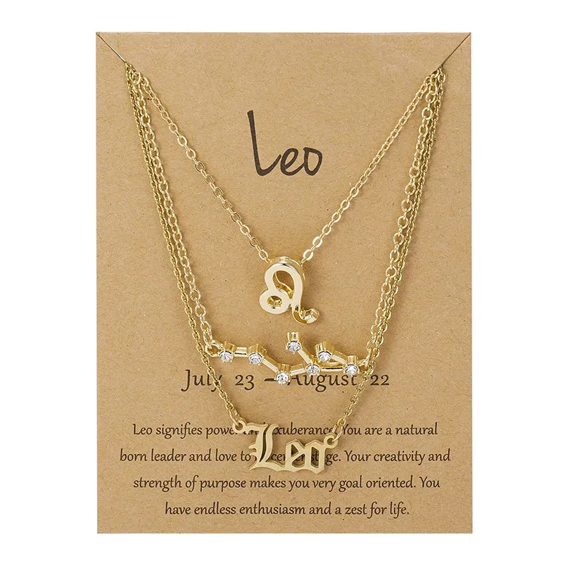 3Pcs/set 12 Zodiac Sign Necklace For Women 12 Constellation Pendant Chain Choker Birthday Jewelry With Cardboard Card