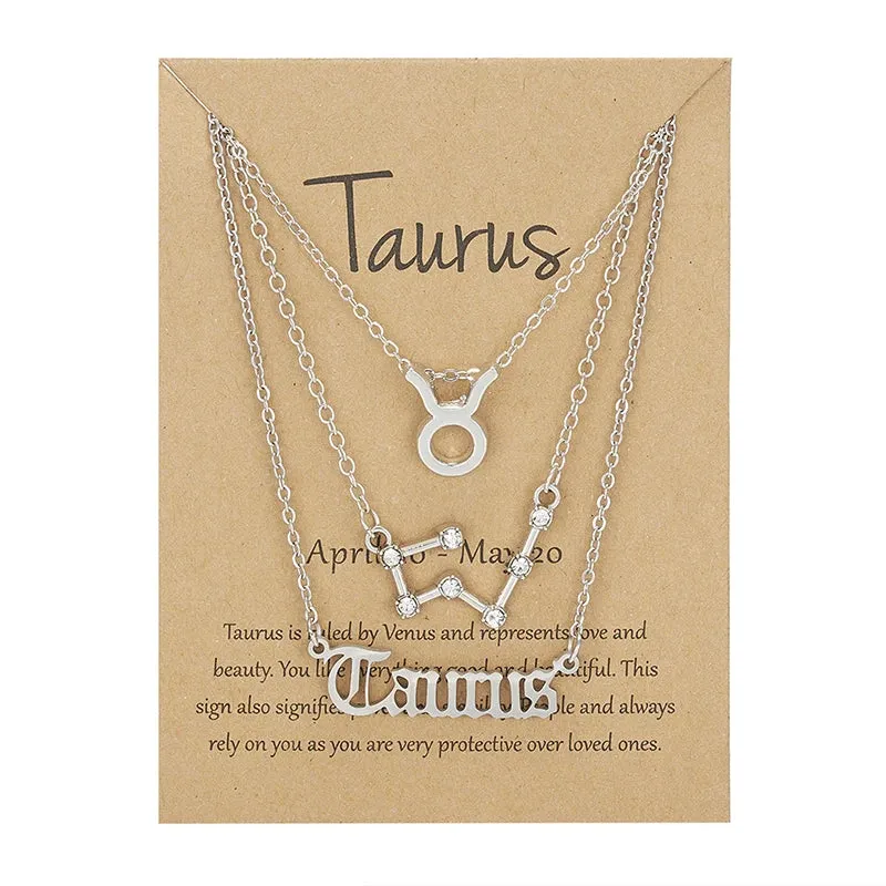 3Pcs/set 12 Zodiac Sign Necklace For Women 12 Constellation Pendant Chain Choker Birthday Jewelry With Cardboard Card