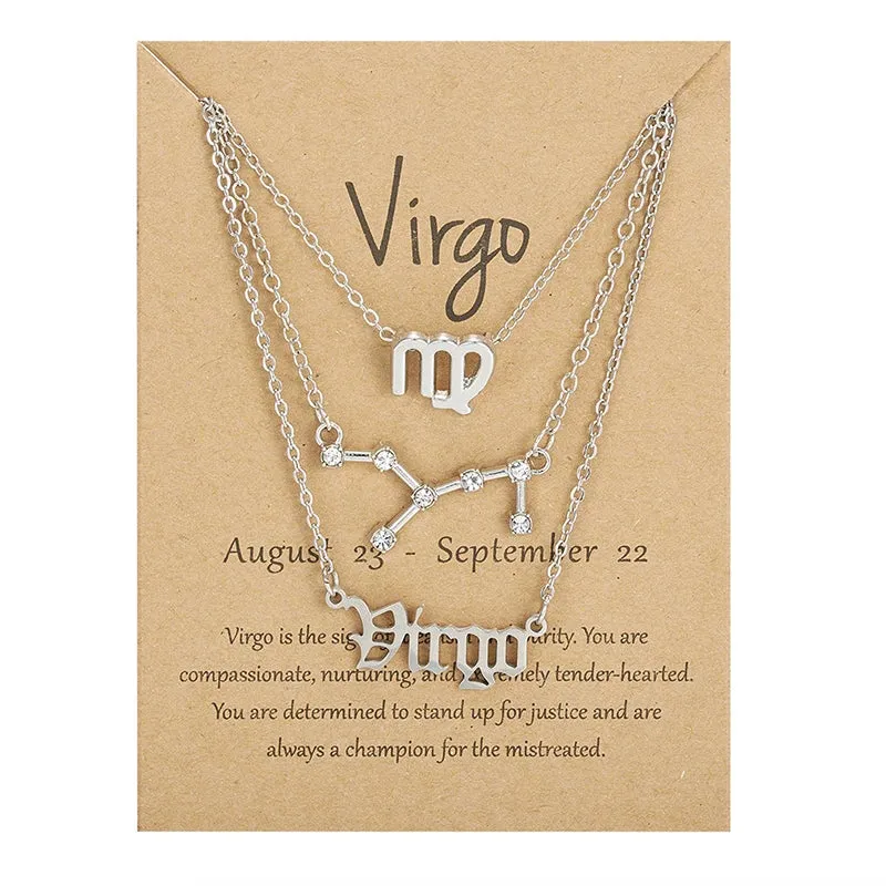 3Pcs/set 12 Zodiac Sign Necklace For Women 12 Constellation Pendant Chain Choker Birthday Jewelry With Cardboard Card