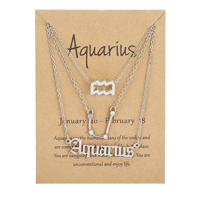 3Pcs/set 12 Zodiac Sign Necklace For Women 12 Constellation Pendant Chain Choker Birthday Jewelry With Cardboard Card