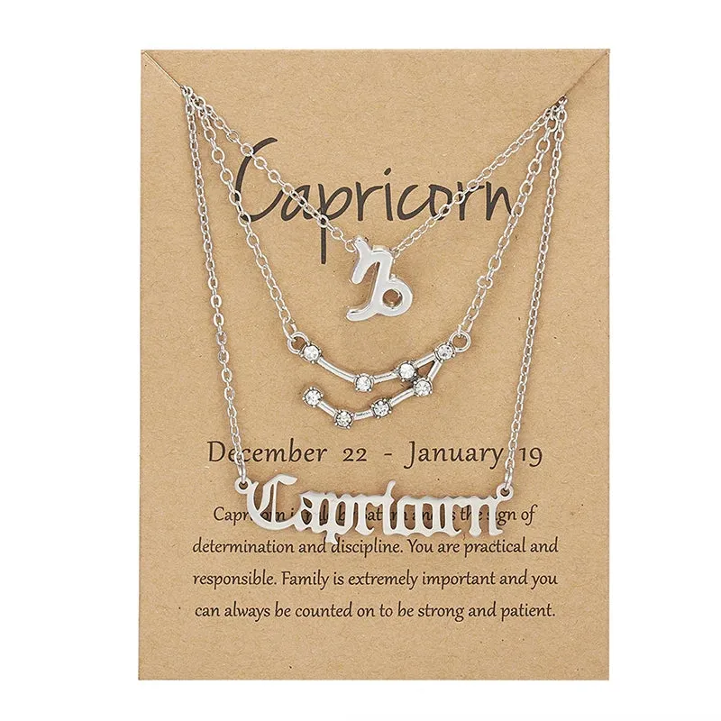 3Pcs/set 12 Zodiac Sign Necklace For Women 12 Constellation Pendant Chain Choker Birthday Jewelry With Cardboard Card