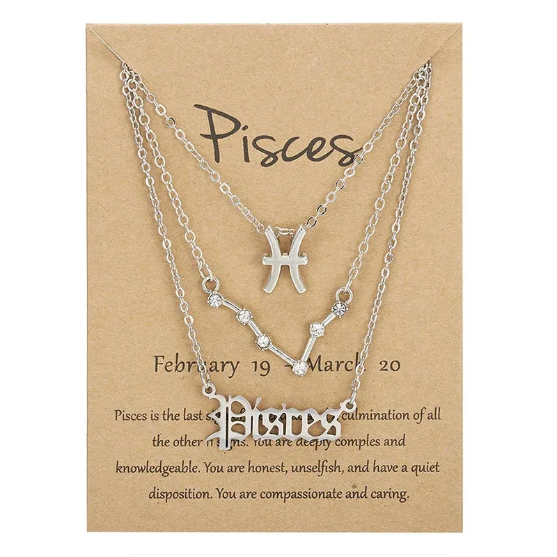 3Pcs/set 12 Zodiac Sign Necklace For Women 12 Constellation Pendant Chain Choker Birthday Jewelry With Cardboard Card