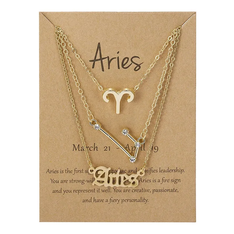 3Pcs/set 12 Zodiac Sign Necklace For Women 12 Constellation Pendant Chain Choker Birthday Jewelry With Cardboard Card