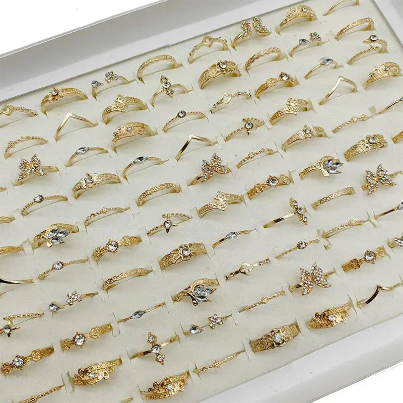 50pc/Lot Jewelry Factory In Stock Finger Rings Women Gold Antique Silver Plate Enamel Opal Crystal Snake Jewelry Party Bar Girl