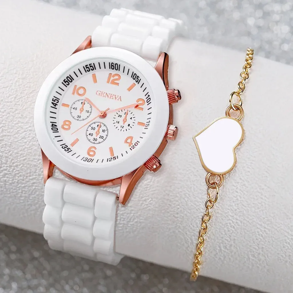 5PCS Set Luxury Watch Women Ring Necklace Earrings Rhinestone Fashion Wristwatch Female Casual Ladies Watches Bracelet Set Clock