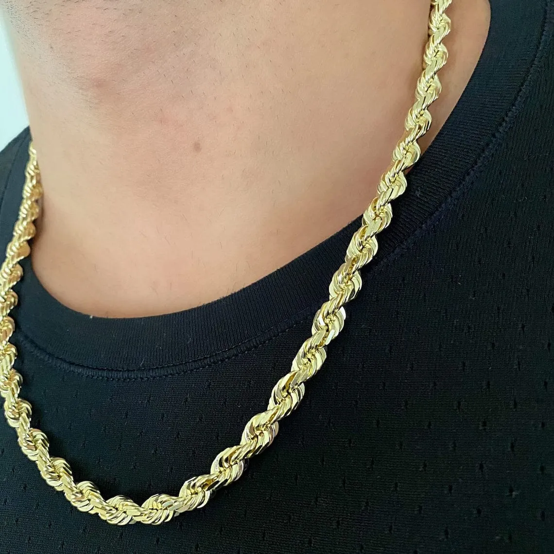 8mm Anti-tarnish Yellow Gold Rope Chain