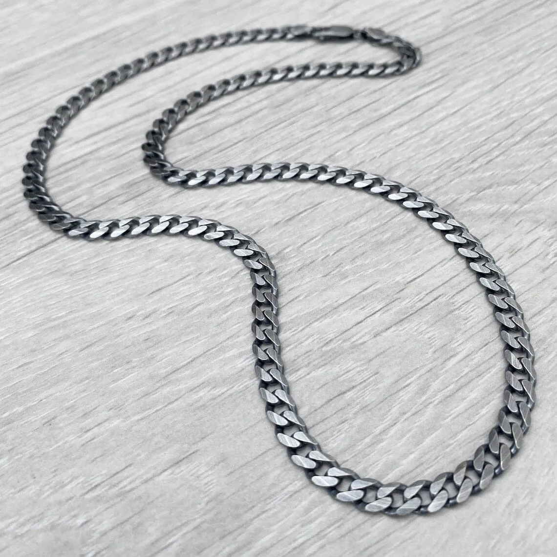 925 Sterling Silver Italian Solid Flat Cuban Curb Link Chain 5.7mm, Titanium Gunmetal Finish