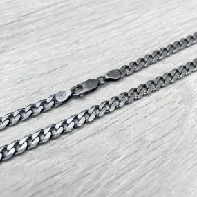 925 Sterling Silver Italian Solid Flat Cuban Curb Link Chain 5.7mm, Titanium Gunmetal Finish