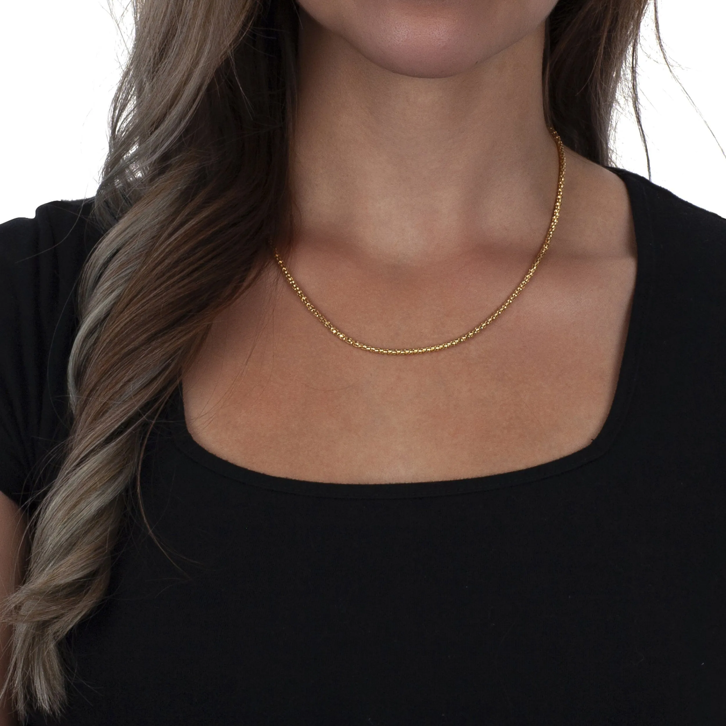 925 Sterling Silver Over 14k Yellow Gold Popcorn Chain