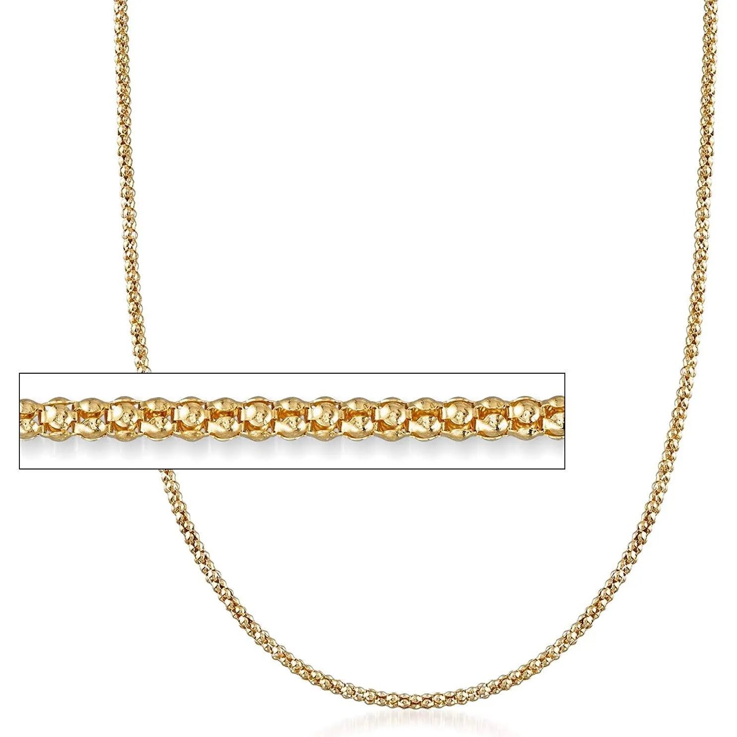 925 Sterling Silver Over 14k Yellow Gold Popcorn Chain