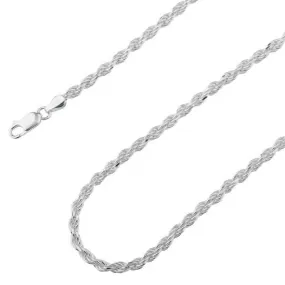 925 Sterling Silver Rope Chain Necklace Italy 3.50mm