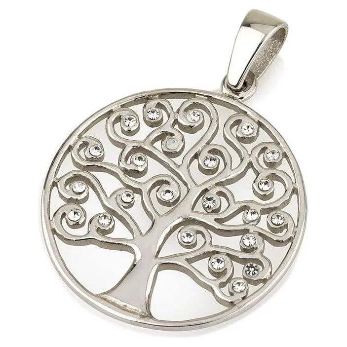 925 Strerling Silver Swarovski Crystals Art Deco Tree of Life Pendant Necklace Authentic Handmade