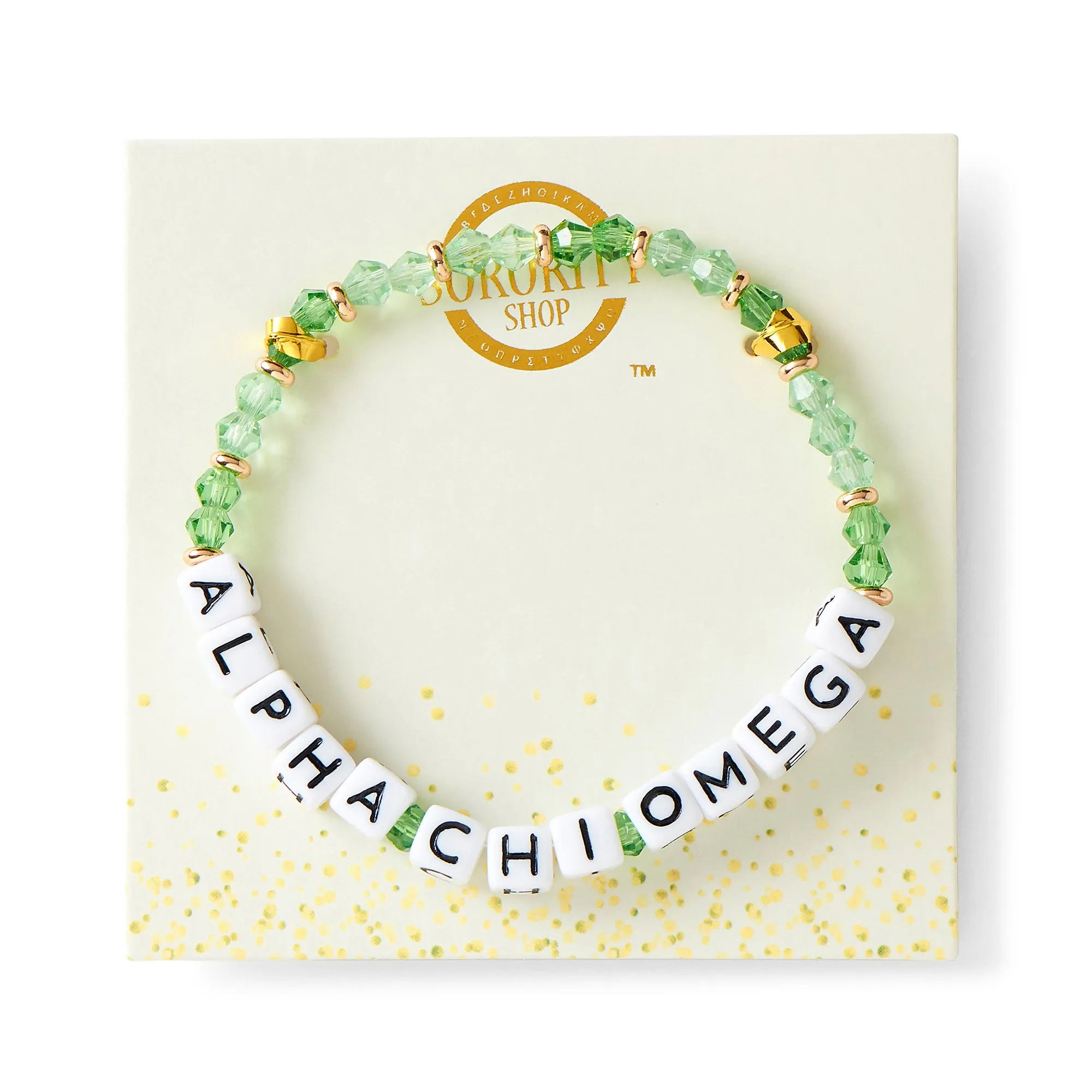 Alpha Chi Omega Bracelet With Glass Beads and 18K Gold Accent Beads