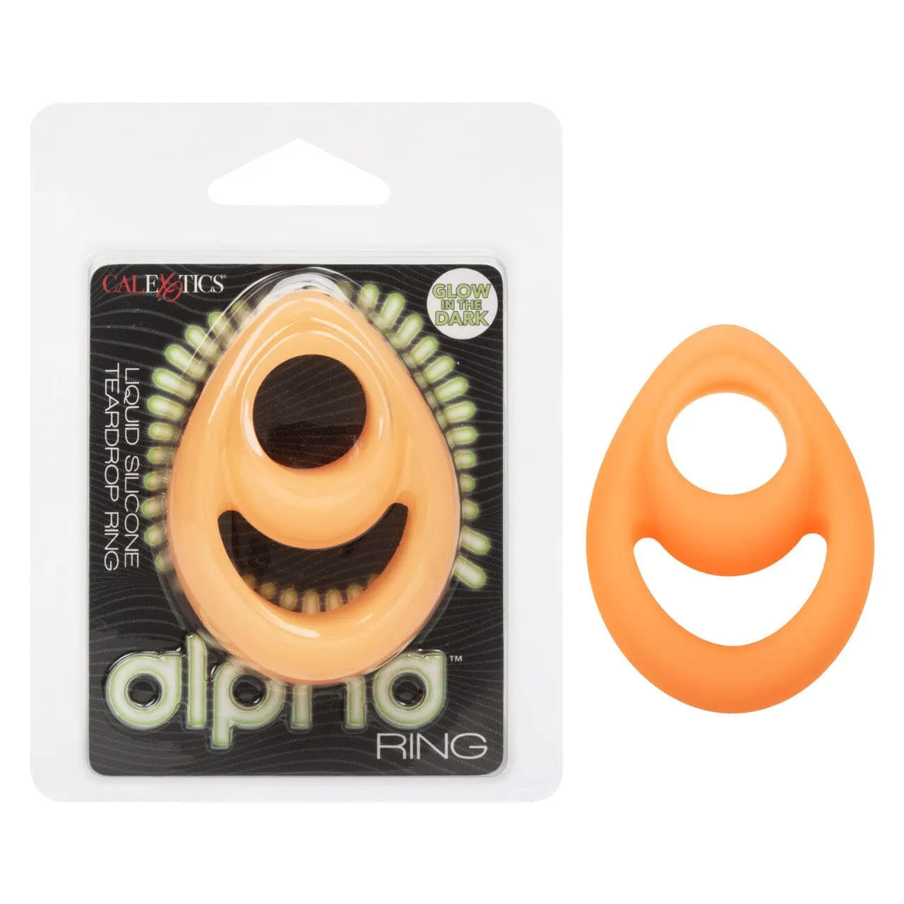 Alpha Teardrop Glow-in-the-Dark Penis & Testicles Ring, Soft Silicone