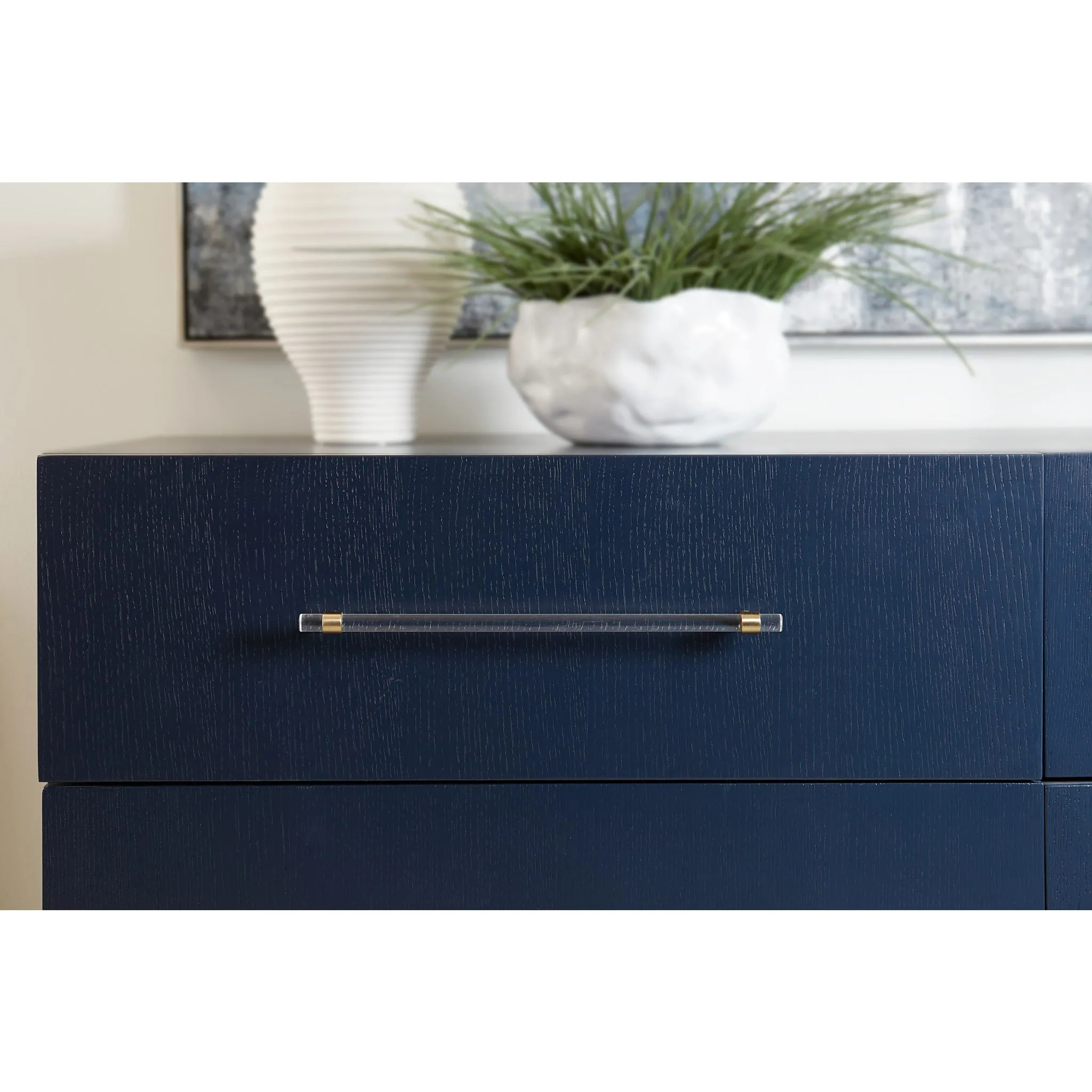 Argento Six Drawer Dresser in Navy Blue and Burnished Brass (2024)