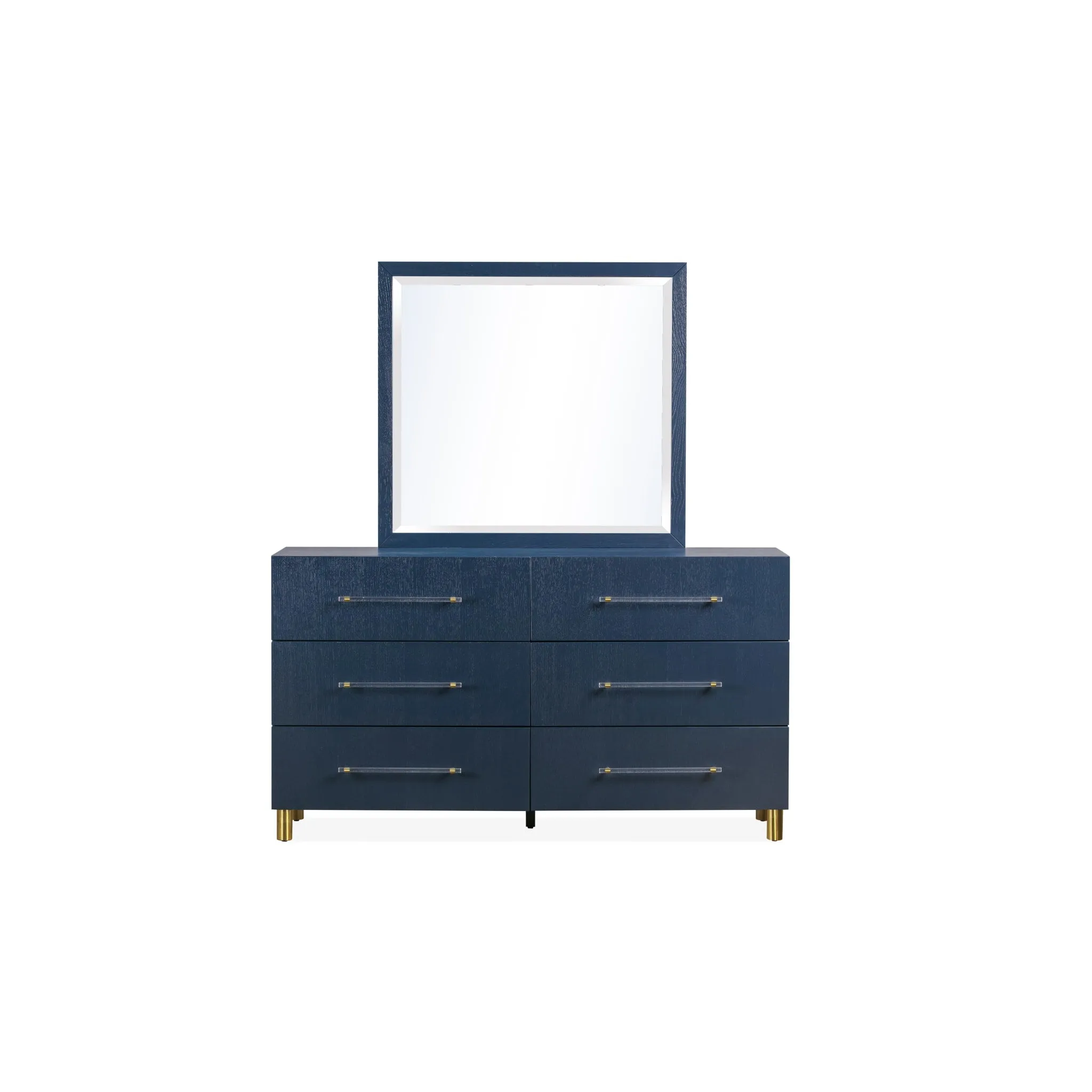 Argento Six Drawer Dresser in Navy Blue and Burnished Brass (2024)